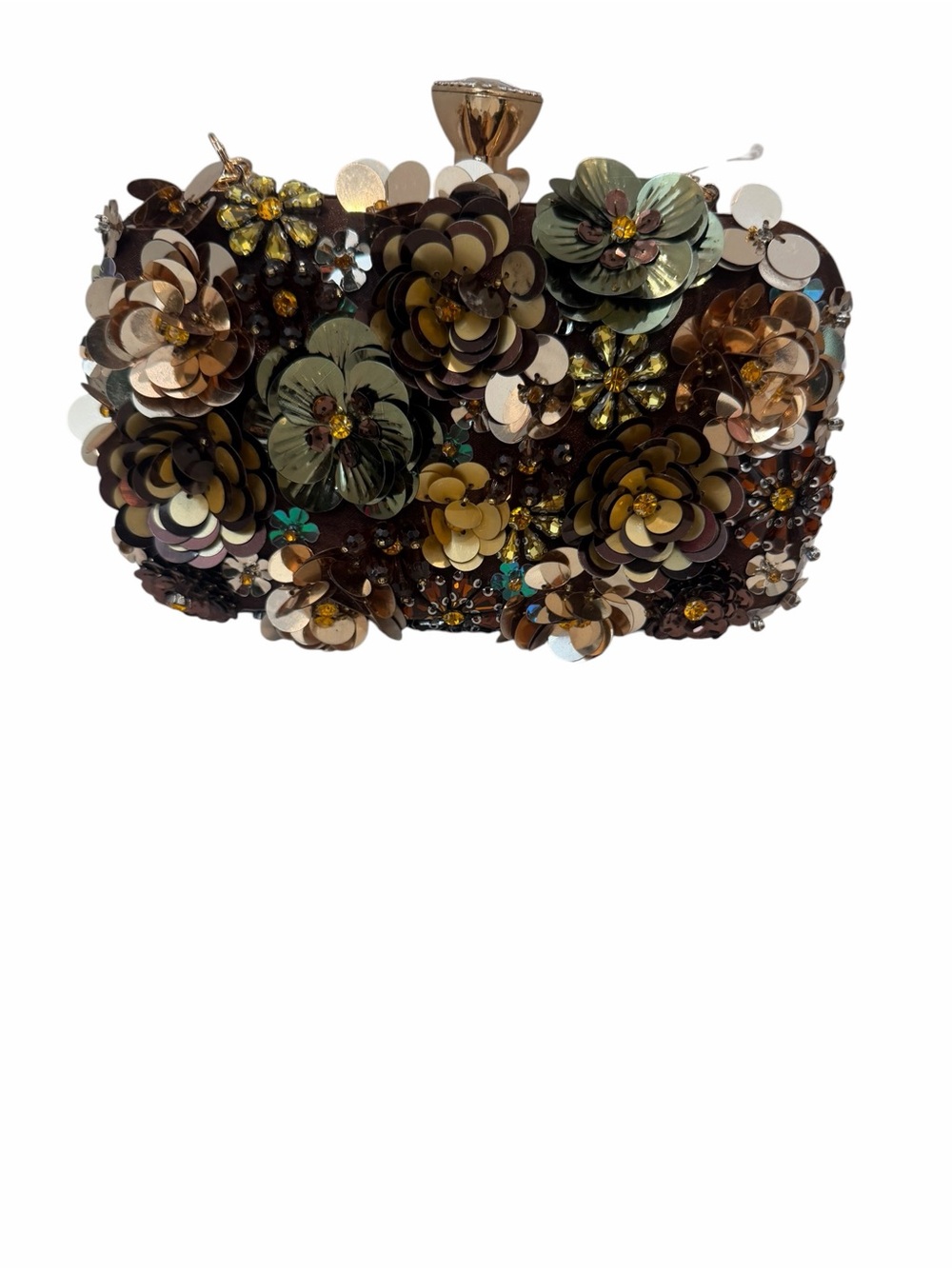 Source Unknown Floral Sequin Clutch in Brown, Gold, Green